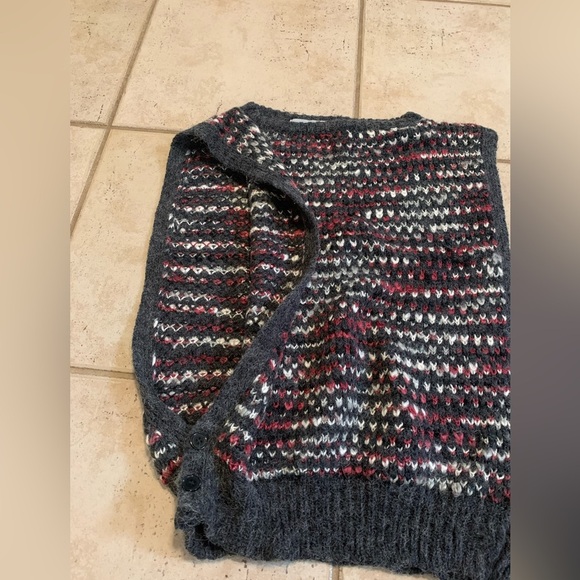 Vintage Ms. Sheryl Fair Isle Sweater L | Gray Red White Knit Pullover Chunky 80s - Picture 2 of 7